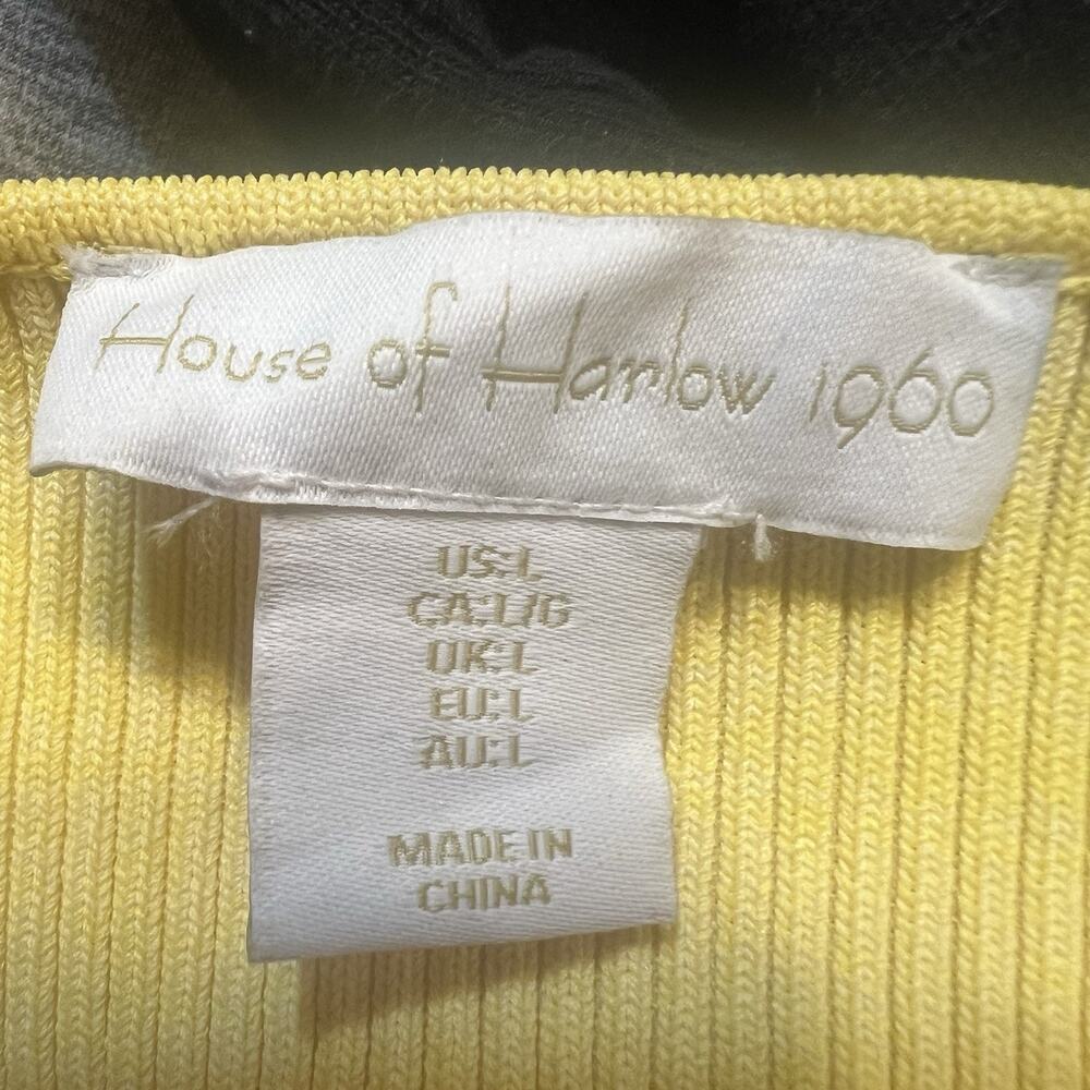 House Of Harlow 1960 Stretch Bodycon Midi Dress Yellow Beaded Shoulder Large - Picture 7 of 12